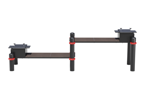 Горизонтальная гимнастическая скамья двойная разноуровневая с упором для ног, к которой прикреплены фото 2