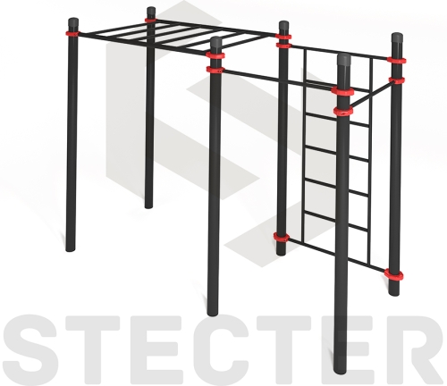 Комплекс для воркаута с рукоходом, шведской стенкой и двумя турниками