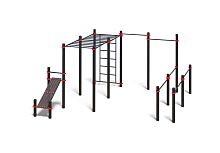 Комплекс из сдвоенных брусьев, турников, шведской стенки, 2 рукохода и лавки для пресса (PAW-73)