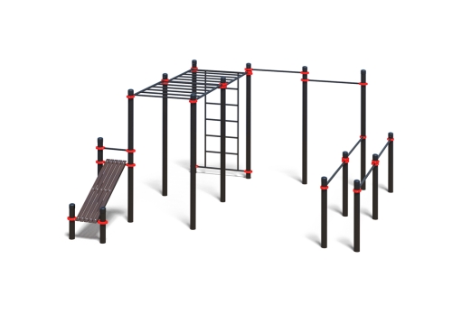 Комплекс из сдвоенных брусьев, турников, шведской стенки, 2 рукохода и лавки для пресса (PAW-73)