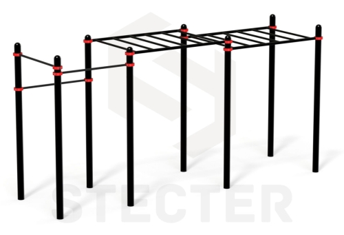 Комплекс с рукоходом классическим двухуровневым и 3 турника (PAW-31)