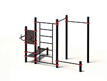 Комплекс с низкой перекладиной, лавкой для пресса, шведской стенкой и тренажером брусья-пресс