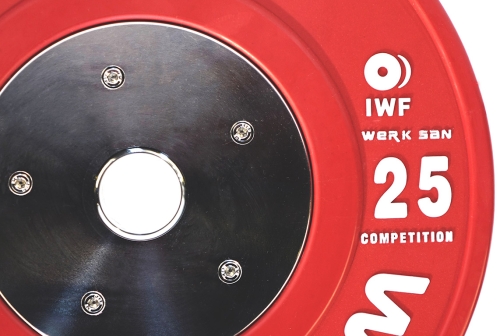 Соревновательный диск 25 кг для тяжелой атлетики WERK SAN сертифицирован IWF. Высокое качество. Цвет согласно олимпийского стандарта фото 2 Диск соревновательный 25 кг WERK SAN (сертификат IWF) фото 2