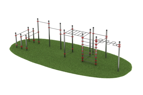 Нержавеющий воркаут комплекс с брусьями, турниками, шведской стенкой, рукоходами "Змейка" и "Классич