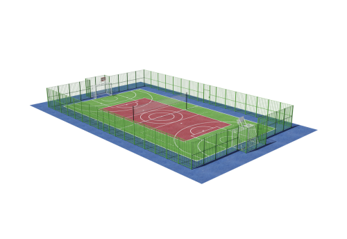 Универсальная спортивная площадка для баскетбола, футбола, волейбола 28х15м. с ограждением 32х19 м.