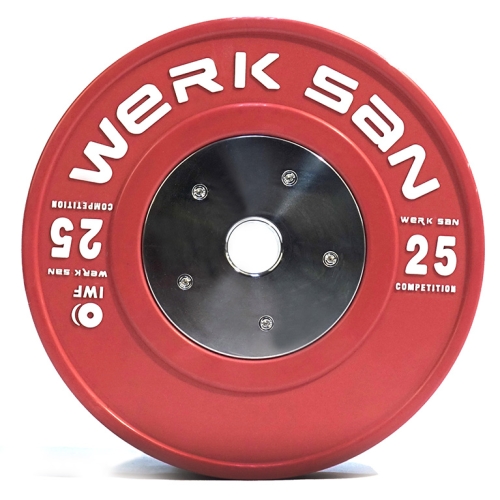 Соревновательный диск 25 кг для тяжелой атлетики WERK SAN сертифицирован IWF. Высокое качество. Цвет согласно олимпийского стандарта Диск соревновательный 25 кг WERK SAN (сертификат IWF)