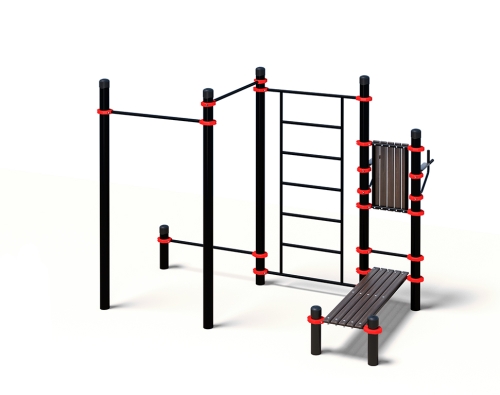 Комплекс с низкой перекладиной, лавкой для пресса, шведской стенкой и тренажером брусья-пресс фото 2