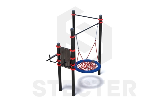 Уличный комплекс из турника, качели Гнездо и тренажера вертикальные брусья-пресс фото 3