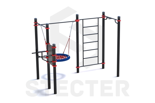 Уличный комплекс из стойки для пресса, качели Гнездо, шведской стенки и турника Мультихват фото 3