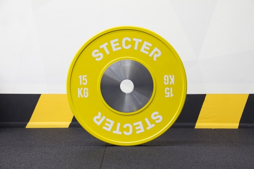 Диск для соревнований по тяжелой атлетике 15 кг (желтый) фото 5