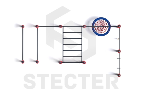 Уличный комплекс из брусьев, турника, рукохода, шведской стенки, качели Гнездо, каната и колец фото 4