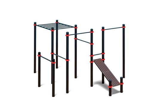 Комплекс из рукохода, брусьев, турников и наклонной лавки для пресса (PAW-54)