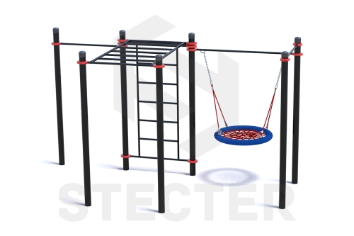 Уличный комплекс из качели Гнездо, шведской стенки, рукохода и двух турников фото 2