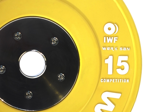 Соревновательный диск 15 кг для тяжелой атлетики WERK SAN сертифицирован IWF. Высокое качество. Цвет согласно олимпийского стандарта фото 2 Диск соревновательный 15 кг WERK SAN (сертификат IWF) фото 2