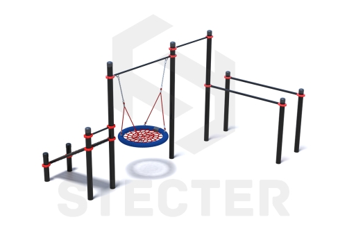 Уличный комплекс из брусьев, турника, качели Гнездо и наклонной скамьи для пресса фото 3