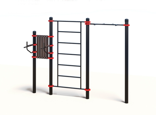 Комплекс из шведской стенки, тренажера брусья-пресс, турника хватом «молоток» (PAW-63)