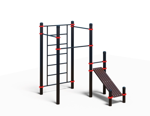 Спортивный комплекс «Шведская стенка, лавочка для пресса и 2 разновысотных турника» (PAW-48)