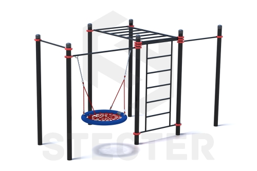 Уличный комплекс из качели Гнездо, шведской стенки, рукохода и двух турников фото 3