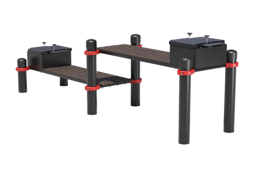 Горизонтальная гимнастическая скамья двойная разноуровневая с упором для ног, к которой прикреплены фото 3