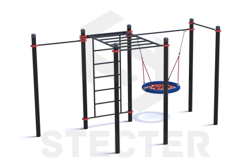 Уличный комплекс из качели Гнездо, шведской стенки, рукохода и двух турников