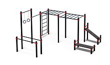 Комплекс из брусьев, турников, шведской стенки, 2 рукохода, 2 лавки для пресса и гимн.колец (PAW-62)