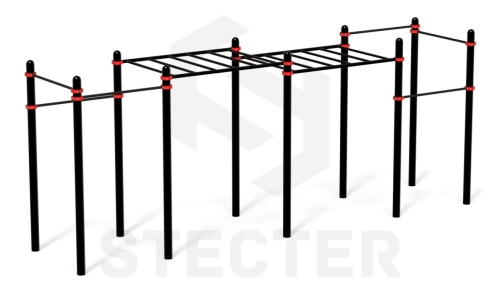 Комплекс с рукоходом классическим двухуровневым и 6 турников  (PAW-04)