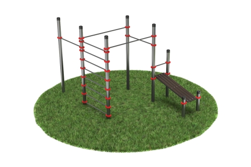 Нержавеющий воркаут комплекс с турниками, шведской стенкой и наклонной лавкой для пресса