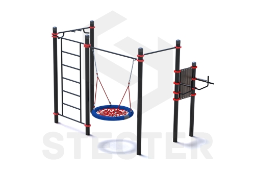 Уличный комплекс из стойки для пресса, качели Гнездо, шведской стенки и турника Мультихват фото 2