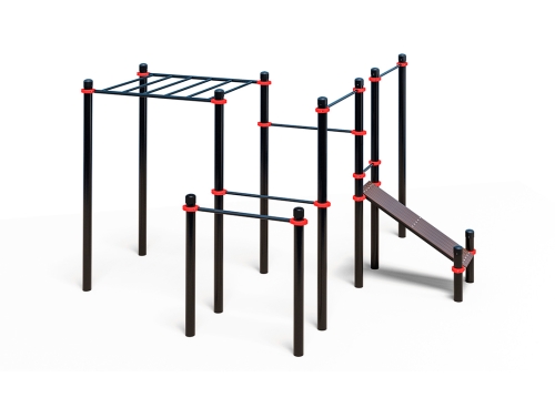 Комплекс из рукохода, брусьев, турников и наклонной лавки для пресса (PAW-54) фото 2