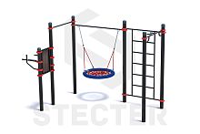 Уличный комплекс из стойки для пресса, качели Гнездо, шведской стенки и турника Мультихват