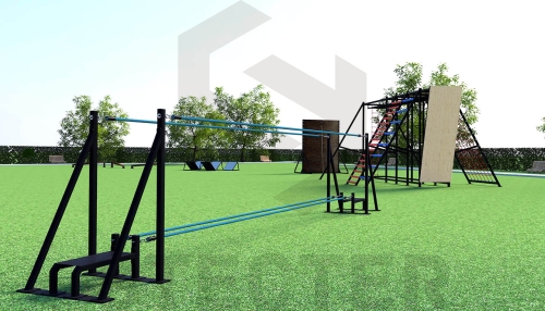 Комплекс "Канатный мост" для полосы Функстайла длиной 8 метров изготовлен из стальных ступеней и полипропиленового каната. Есть возможность натяжки каната. Производство STECTER фото 4 Комплекс "Канатный мост" (L=8м.) фото 4