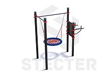 Уличный комплекс из турника, качели Гнездо и тренажера вертикальные брусья-пресс