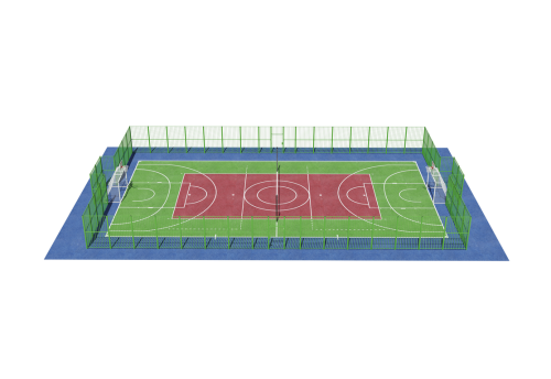 Универсальная спортивная площадка для баскетбола, футбола, волейбола 28х15м. с ограждением 32х19 м. фото 2