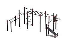 Комплекс из брусьев, разноур турников, тренажера брусья - пресс, наклонной лавки и рукохода (PAW-74)